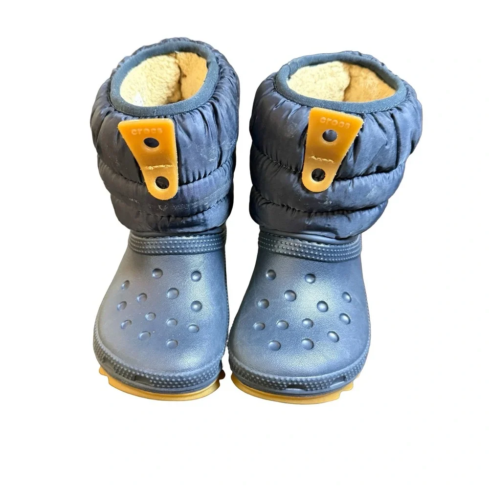 Crocs Kids Neo Puff Boot Navy Blue Sherpa Lined Winter Boots C7 207683 Toddler